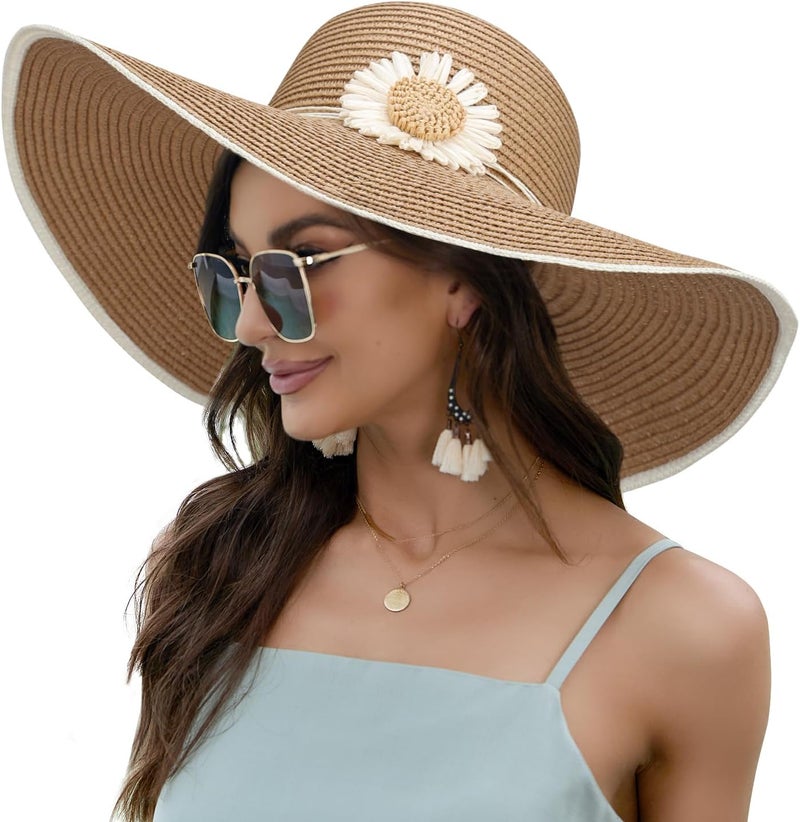 Naivlizer Women Wide Brim Sun Hat UPF50 Straw Summer Hat Floppy Beach Hat Roll-Up - Image 1